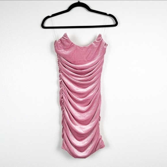 𝅺dolls Kill Tic Toc‎ Velvet Strapless Bodycon Dress Pink Sz S NWT - Picture 1 of 7